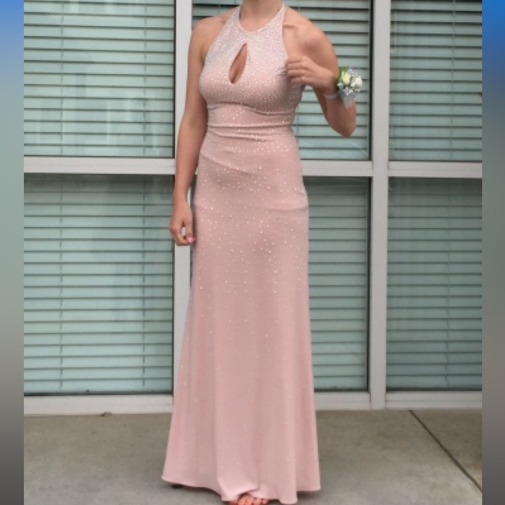 Elegant Blush Halter Neck Gown